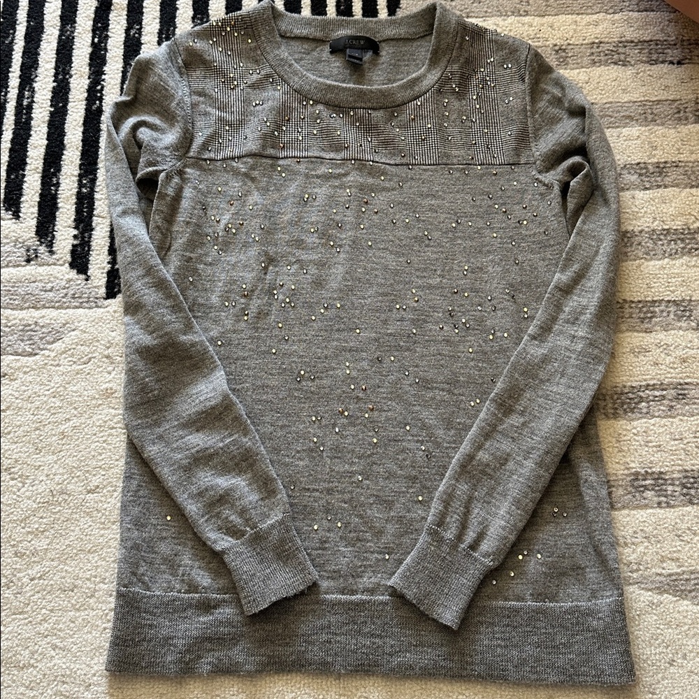 Jcrew Gray Embellished merino wool Top sx xxs
